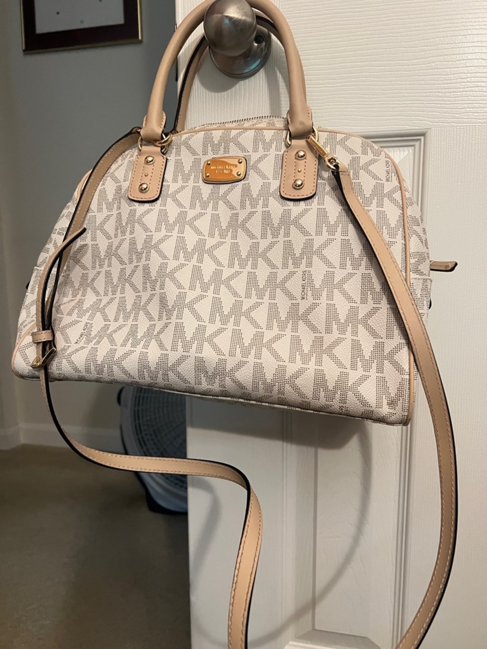 Michael Kors Cream/Tan Signature Dome Satchel